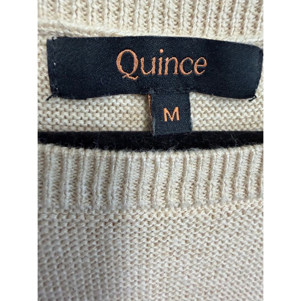 QUINCE Lightweight Cotton Cashmere Link-Stitch Dolman Sweater Heather Oatmeal M - Picture 6 of 11